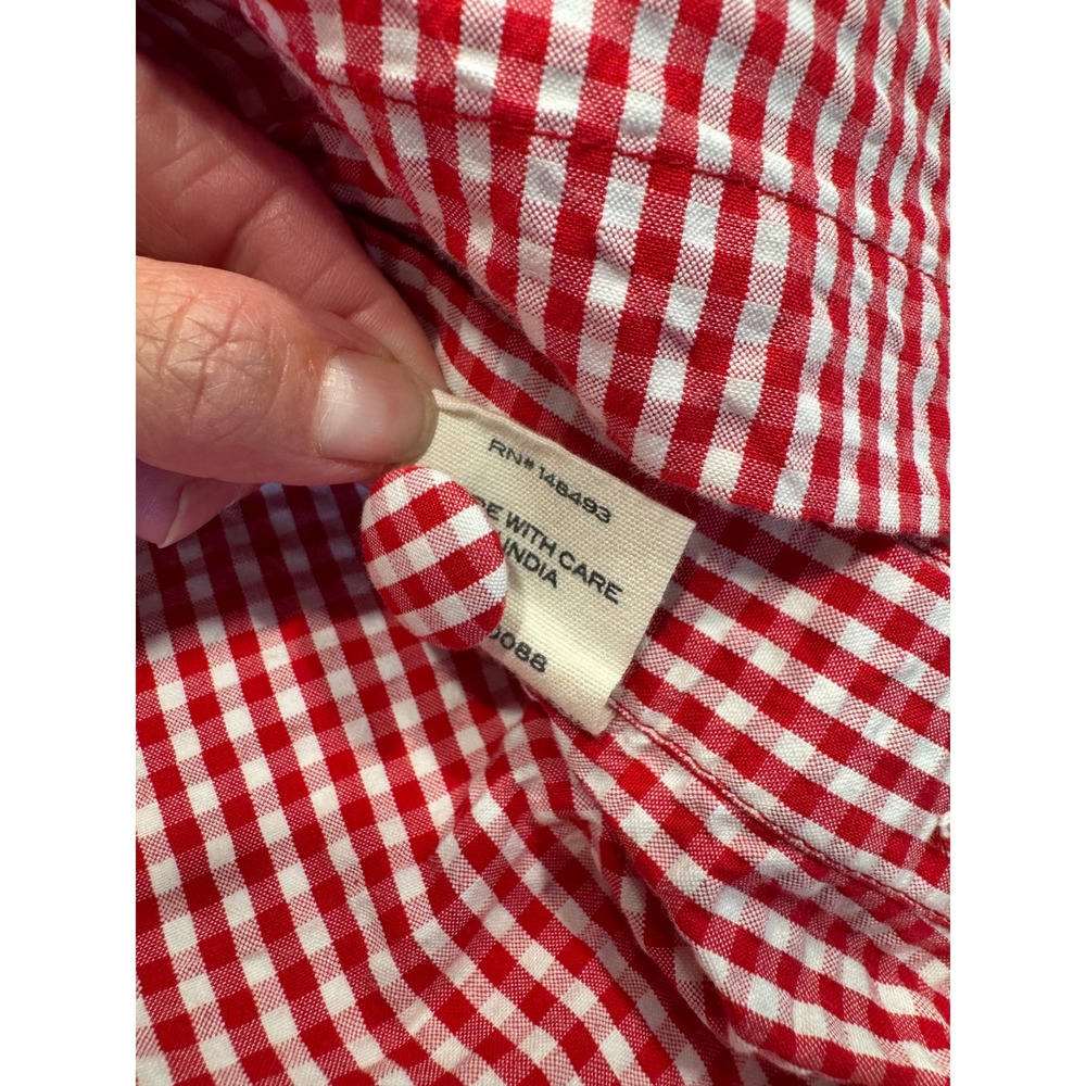 DOEN Gingham Mini Dress Side Button Organic Cotton Size 0 Red White Excellent - Picture 7 of 9